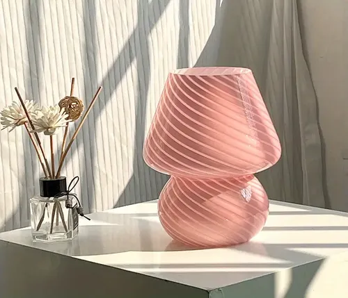 Style Striped Mushroom Glass Led Desk Lamp for Bedroom Bedside