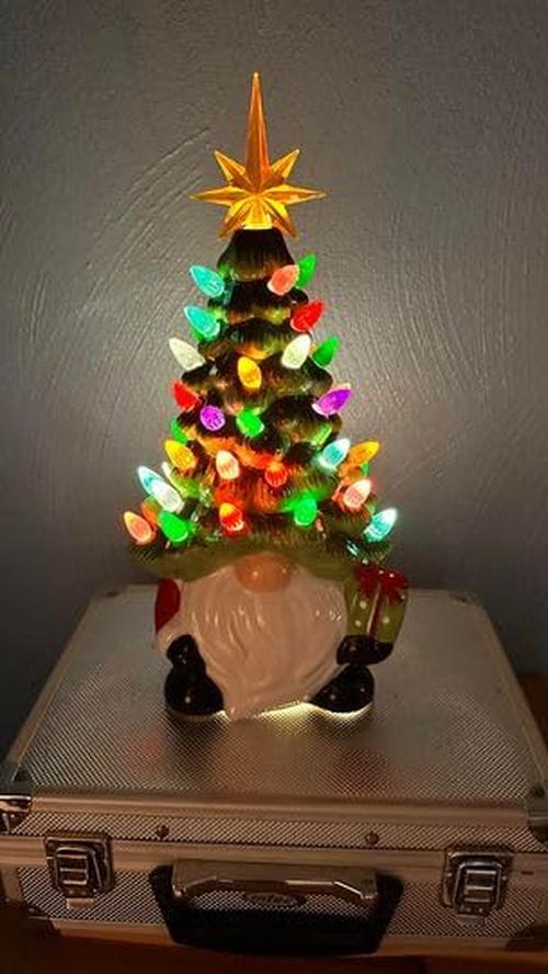 Gnomes Christmas Decorations, Lighted Up Gnomes Ceramic Christmas Tree with Multicolored Lights, Small Mini Pre Lit Xmas Holiday Decor photo review