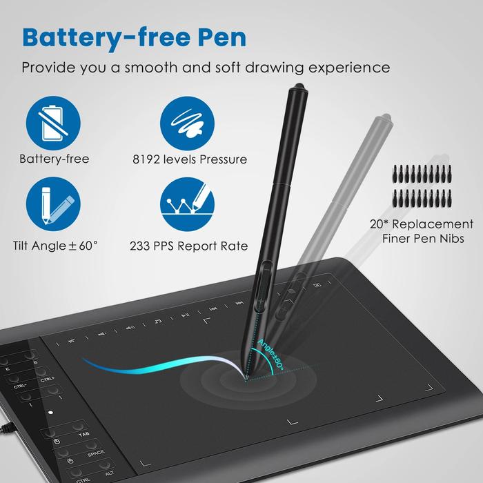 Graphics Drawing Tablet 8192 Pressure Levels with 22 Shortcuts