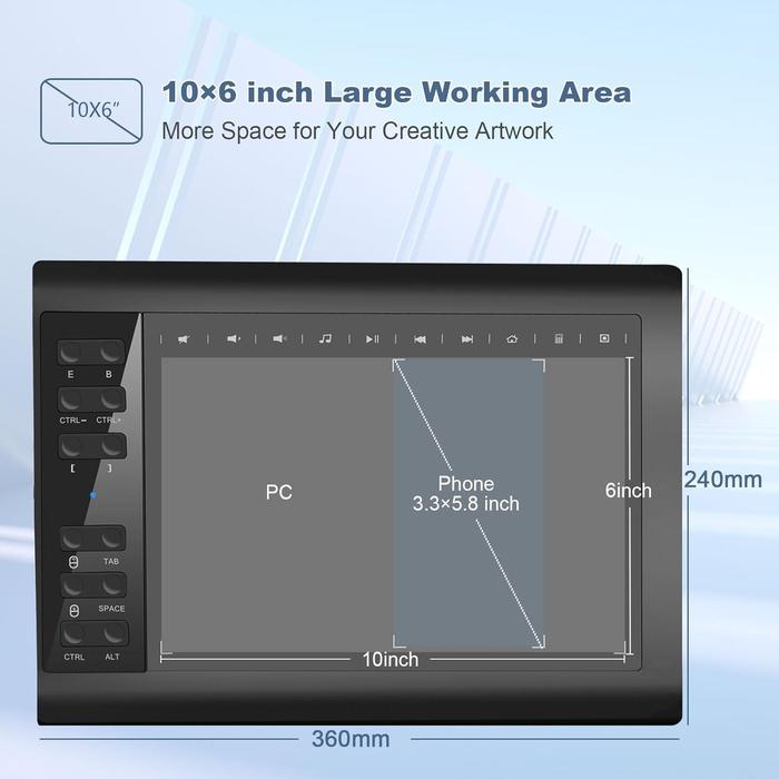 Graphics Drawing Tablet 8192 Pressure Levels with 22 Shortcuts