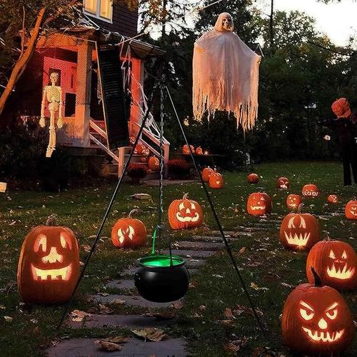 Halloween Witches Cauldron On Tripod - Large Witches Cauldron With Lights Mesh - Halloween Decorations Outdoor