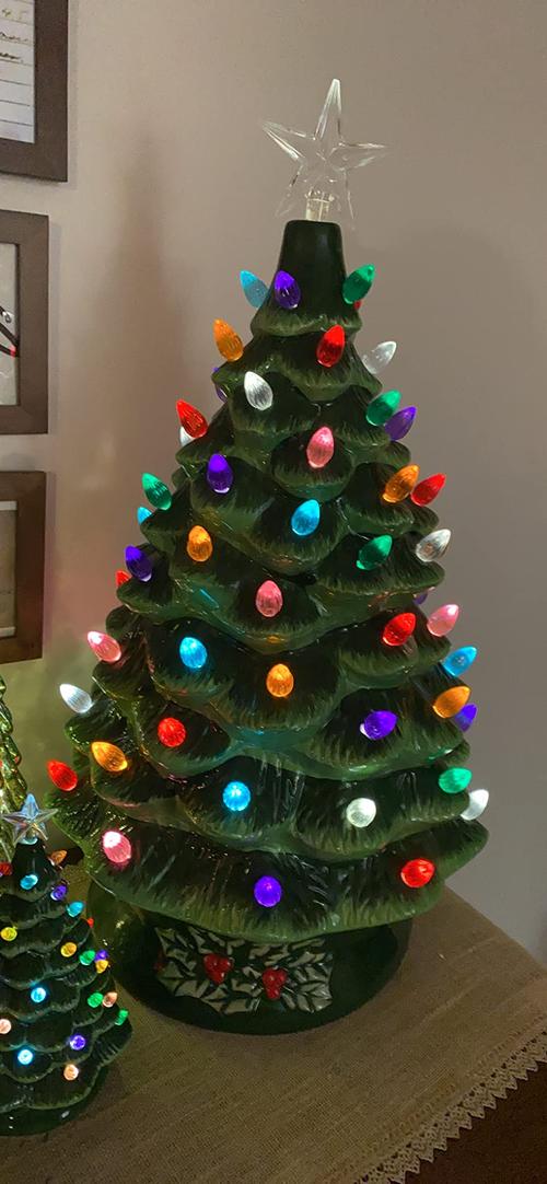 Hand Painted Ceramic Christmas Tree, Green 15-inch Pre-Lit Tree photo review