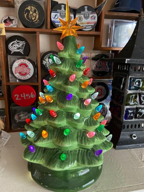 Hand Painted Ceramic Christmas Tree, Green 15-inch Pre-Lit Tree photo review