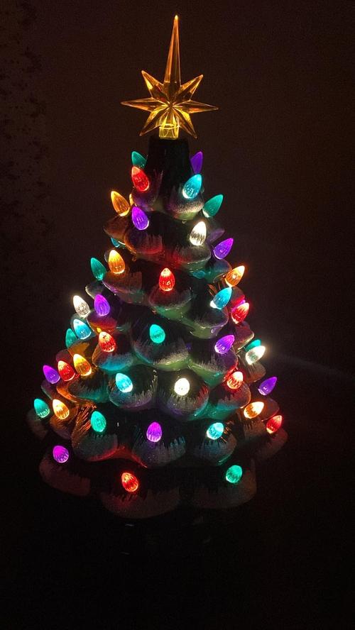 Hand Painted Ceramic Christmas Tree, Green 15-inch Pre-Lit Tree photo review