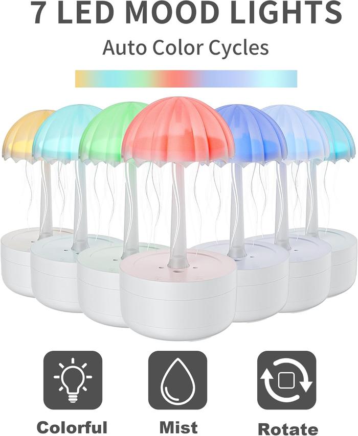 Jellyfish Dance Aromatherapy Essential Oil Diffuser, Ingenious Cute Small Humidifier with 7 Colors Night Light