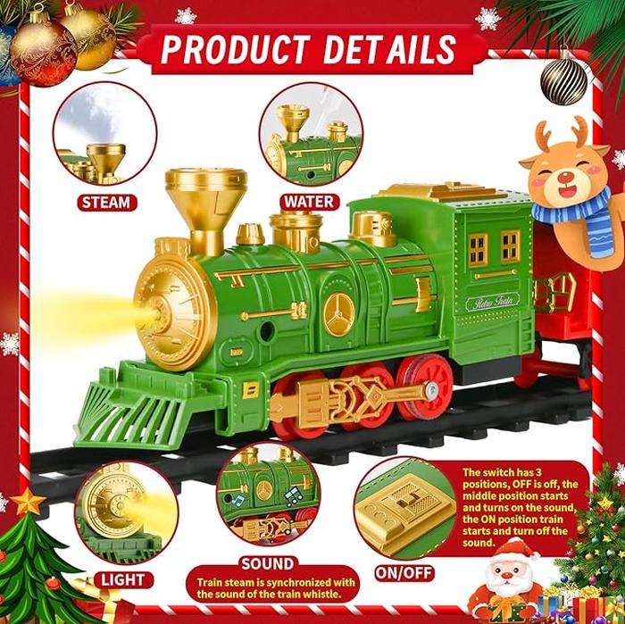 Kids Electric Train Toy with 3 Way Smoke Locomotive, Light and Sounds, Cargo Cars and Long Tracks