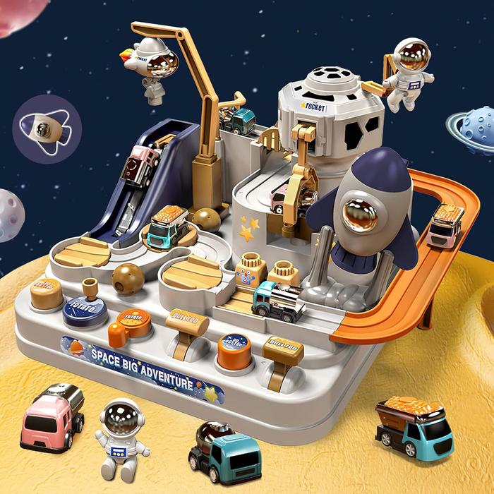 Kids Race Track Game Car Adventure Toy, Spaceship Puzzle Rail Track City Rescue Playset Magnet Toy Educational Learning