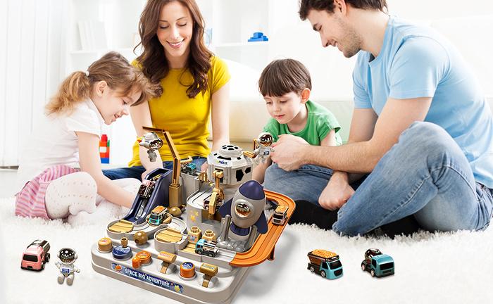 Kids Race Track Game Car Adventure Toy, Spaceship Puzzle Rail Track City Rescue Playset Magnet Toy Educational Learning