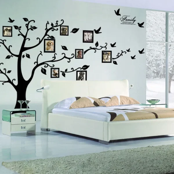 Large 250*180Cm/99*71In Black 3D DIY Photo Tree Wall Sticker Family Wall Decals Mural Art Home Decor