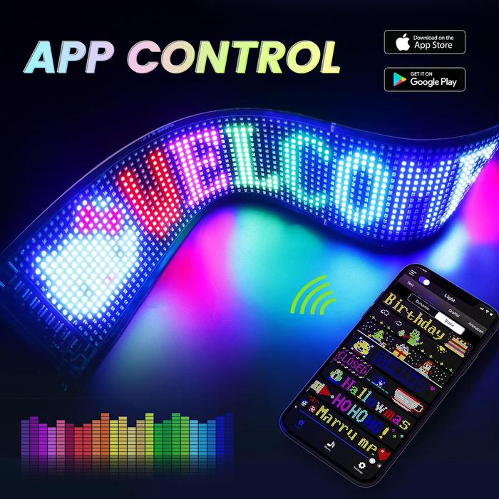 Led Car Sign, Programmable Led Matrix Panel, Flexible Screen Display Animation Message Scrolling Sign, App Control For Cars, Shop, Bar, Party Festival