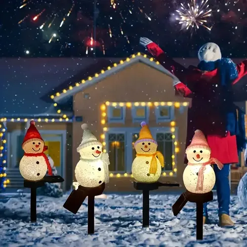 Solar Powered Christmas Snowman Garland Lights