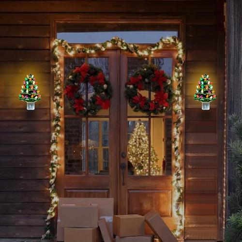 Vintage Ceramic Christmas Tree Night Light with Colorful Lights