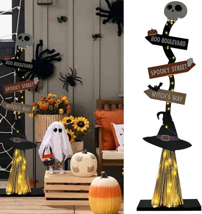 Lighted Halloween Wooden Witch’s Broom For Indoor Outdoor Porch Yard Decor - Spooky Light Up Halloween Witch Decorations Sign