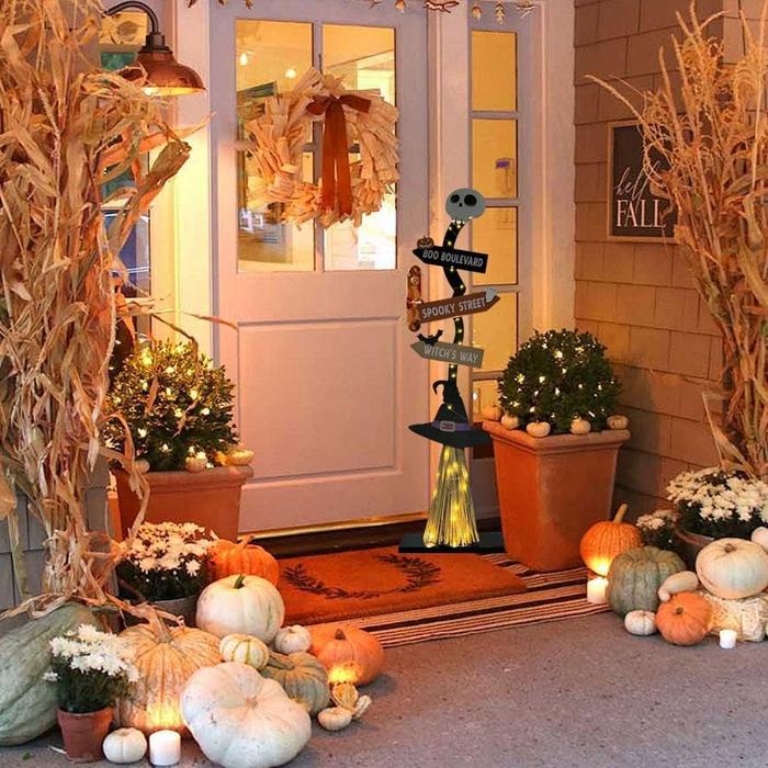 Lighted Halloween Wooden Witch’s Broom For Indoor Outdoor Porch Yard Decor - Spooky Light Up Halloween Witch Decorations Sign