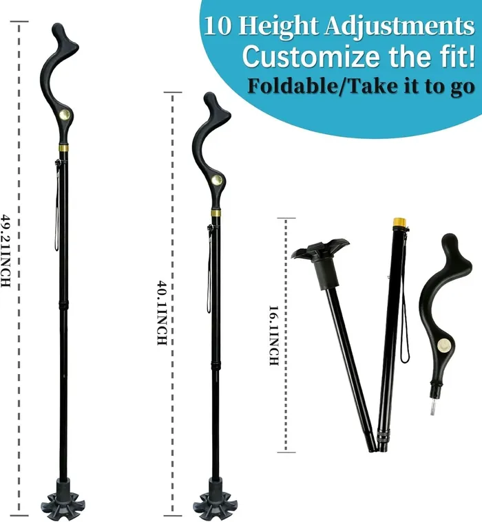 Lightweight Telescopic Folding Walking Cane with 360° Traction Tip