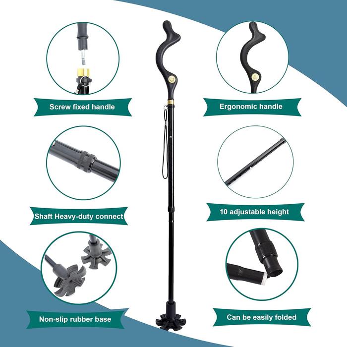 Lightweight Telescopic Folding Walking Cane with 360° Traction Tip