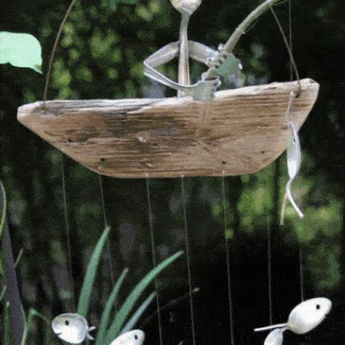 Lovely Fishing Man Spoon Fish Sculpture Wind Chime