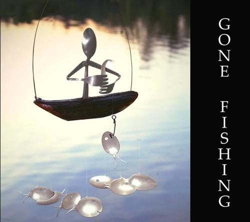 Fishing Man Spoon Fish Sculptures Wind Chime Outdoor Hanging