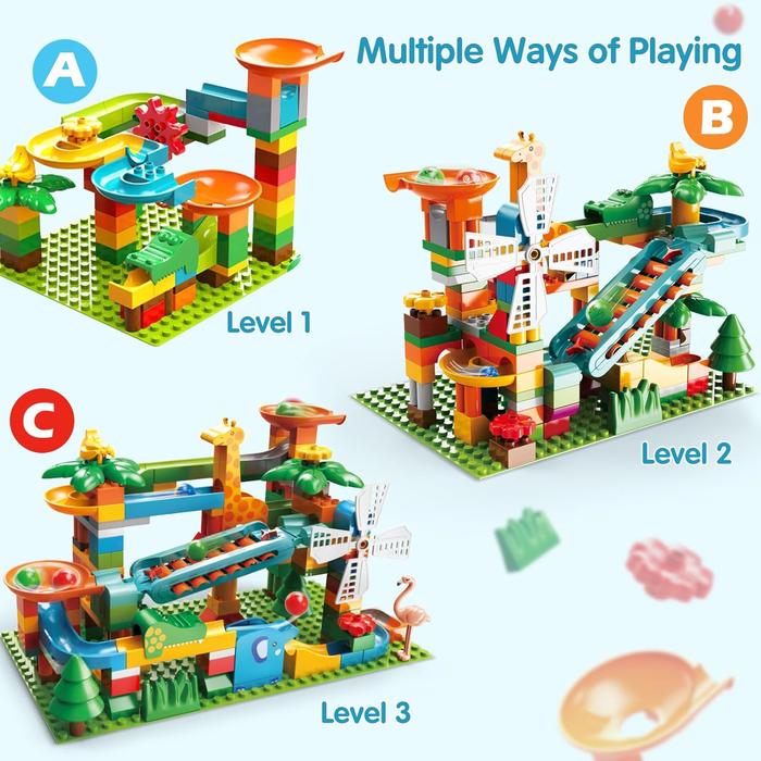 Marble Run for Kids, Classic Big Size Blocks Set, Crazy Marble Run Building Blocks with 4 Balls Race Track