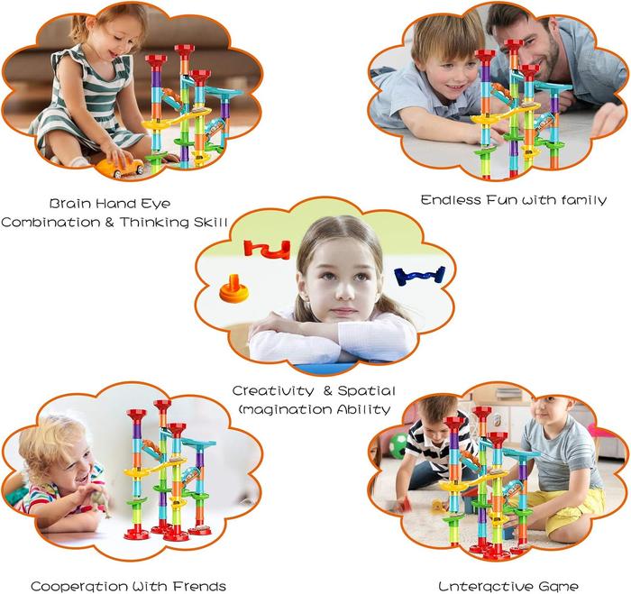 Marble Run Set Building Blocks Glass Marbles, Girls Boys Toys STEM Maze Educational Race Game