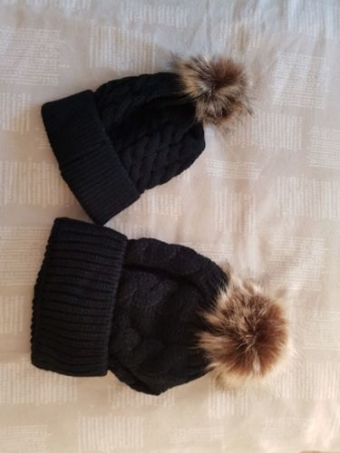 Matching Faux Fur Beanies, Autumn And Winter Ball Twist Knit Hat Warm photo review