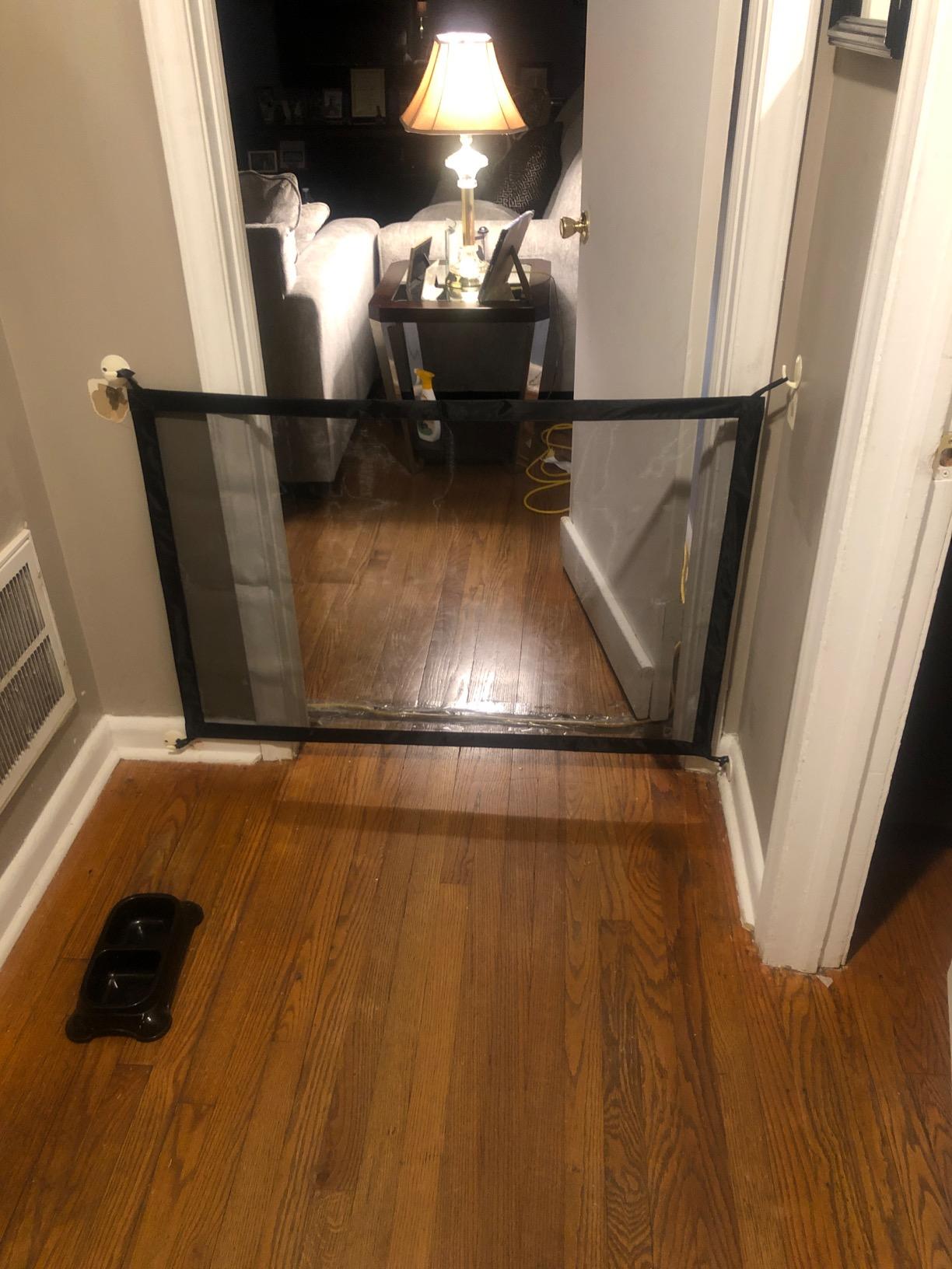 Mesh Dog Gate Retractable, Pet Protection Fence Nylon Foldable Dog Isolation photo review
