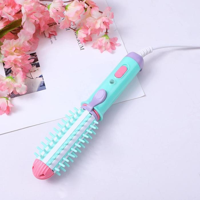 Mini Curling Iron Brush, Mini Hair Straightener Brush, Tourmaline Ceramic Travel Size Hair Curler