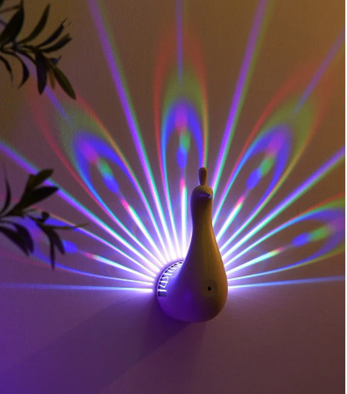 Modern Peacock Wall Lamp Colorful 3D Bedroom Light