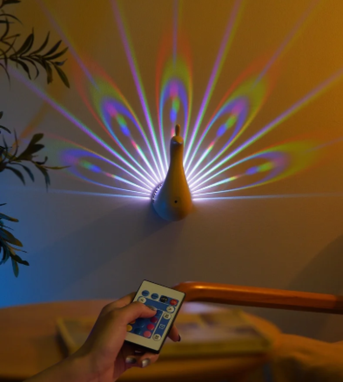 Modern Peacock Wall Lamp Colorful 3D Bedroom Light