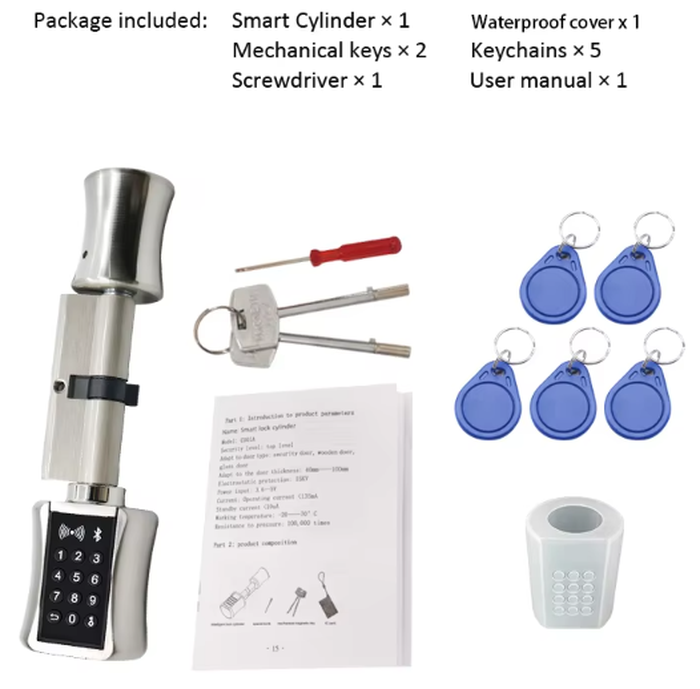 Waterproof Bluetooth Smart Cylinder Lock with App Control