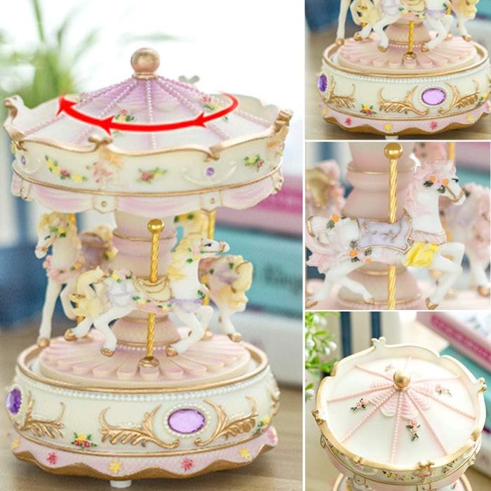 Music Box Carousel Horse Color Lights Unicorn Musical Merry-Go-Round, Wind Up Musical Boxes with Horses Color