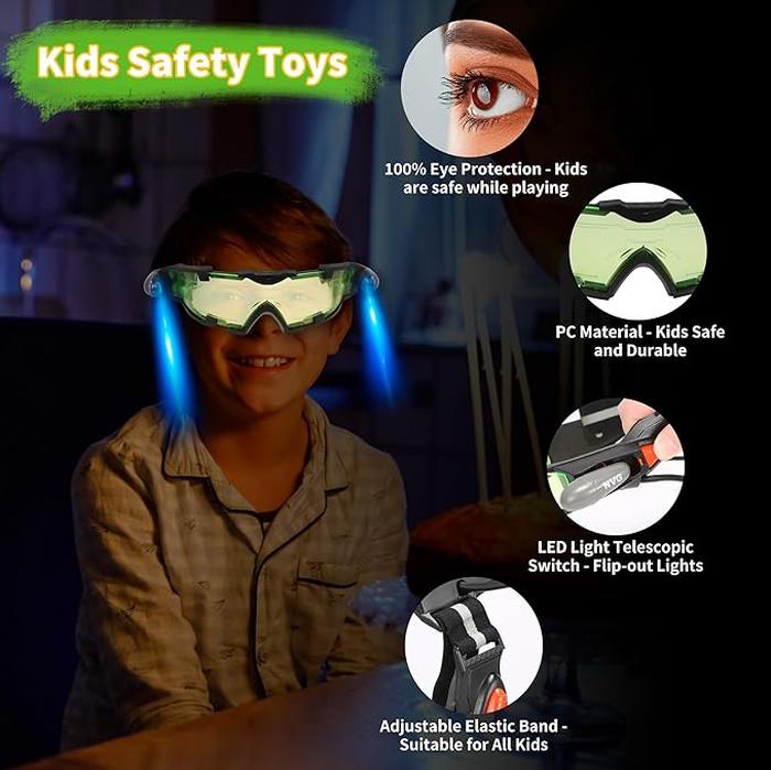 Night Vision Goggles, Adjustable Kids-Led Night Goggles Eye Protection Glass with Anti-laser Lens