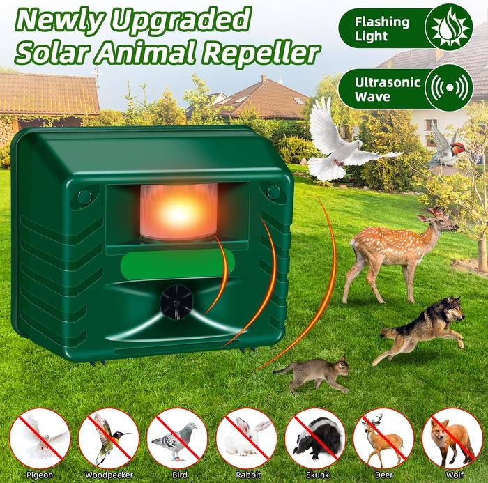 Outdoor Ultrasonic Animal Repeller with Motion Sensor, Adjustable Volume, Waterproof, Extension Cord, Powerful Repel