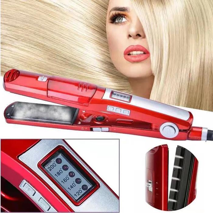 Portable Electric Steam Hair Straightener with LCD Display, Ceramic Coating