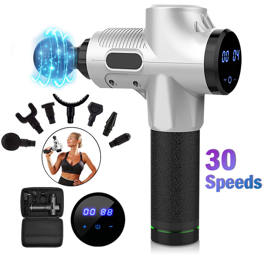 uhomepro Massage Gun Deep Tissue Percussion Muscle Massager for Pain Relief, Handheld Electric Body Massager with 30 Speeds, 6 Heads, Comfortable Muscle Soreness Relieves Massager Gun, Silver, Q9526 - Walmart.com