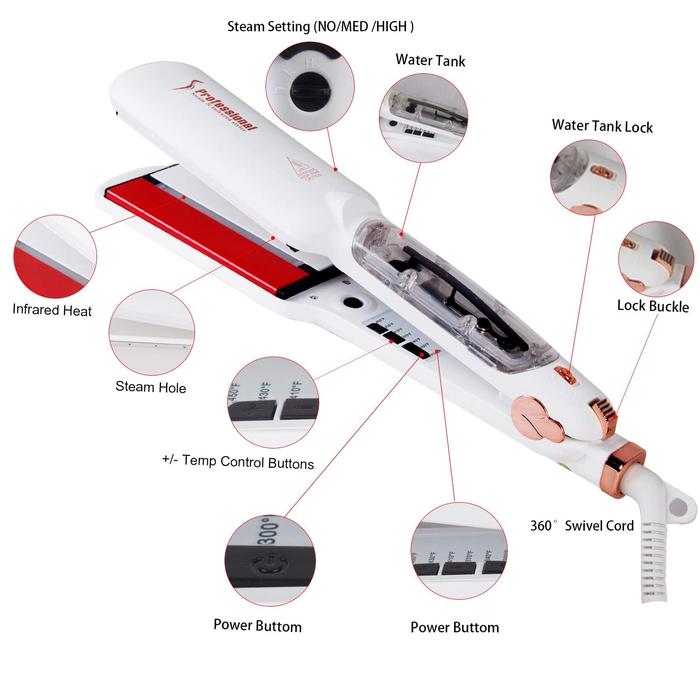 Professional Steam Hair Straightener with LED Display and Ceramic Plates