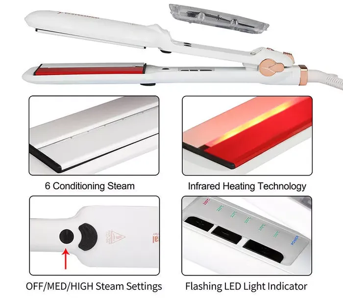 Professional Steam Hair Straightener with LED Display and Ceramic Plates