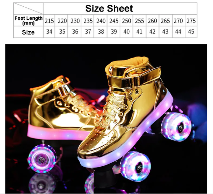 LED USB Rechargeable Double Row Roller Skates