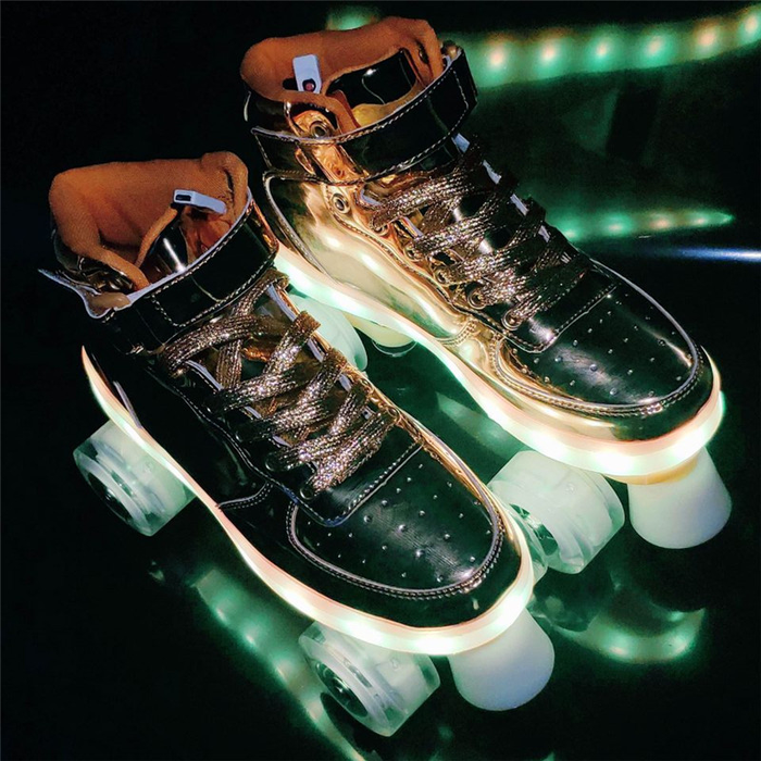 LED USB Rechargeable Double Row Roller Skates