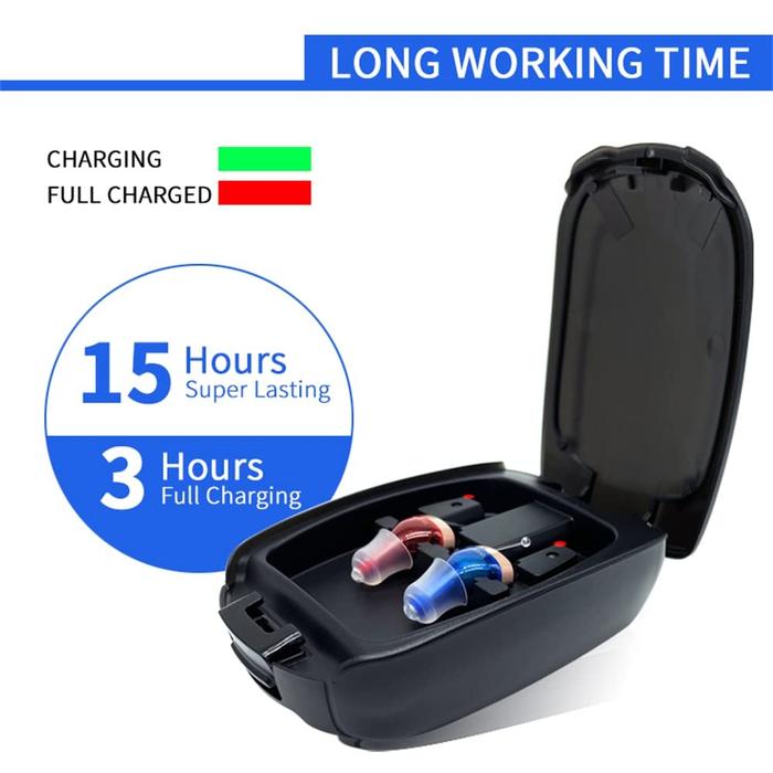 Rechargeable Invisible Hearing Aids with Charging Case and Accessories