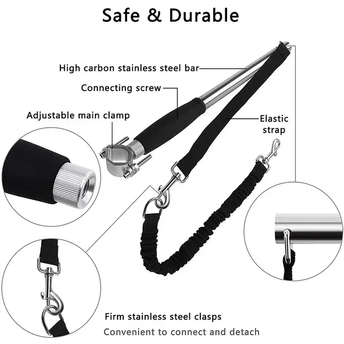Retractable Dog Bike Leash with Stainless Steel Handle Bar