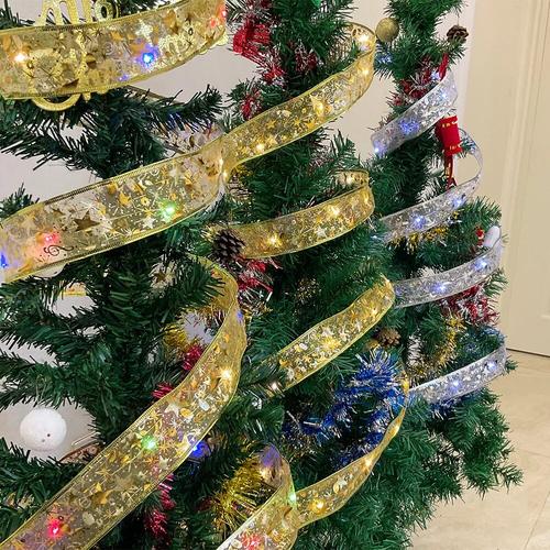 Christmas Ribbon Fairy Lights - Decorations for Christmas Tree, Home, and Party