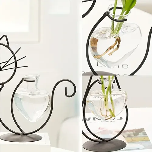 Simple Cat Iron Hydroponic Flower Vase - Innovative Home Living Room Decor