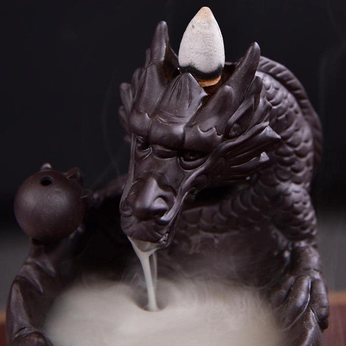 Dragon Incense Holder Waterfall with LED, Skull Head Dragon Incense Burner, Ceramic Backflow Incense Holder