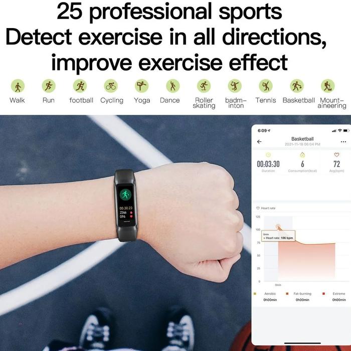 Slim Waterproof Fitness Tracker Smart Watch with 1.1" Display