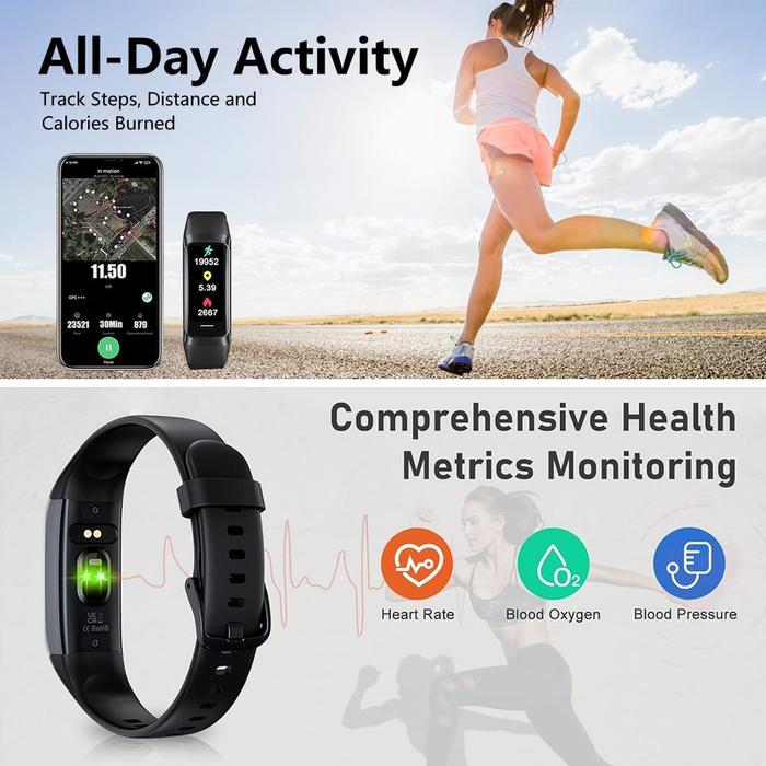 Slim Waterproof Fitness Tracker Smart Watch with 1.1" Display