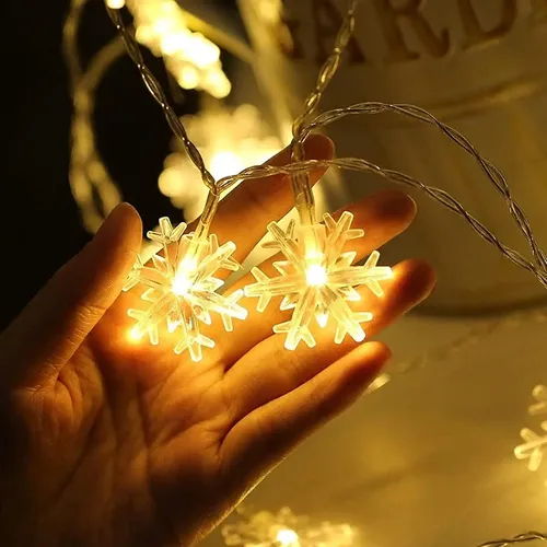  Warm White Snowflake Christmas Lights for Indoor and Outdoor Decorations