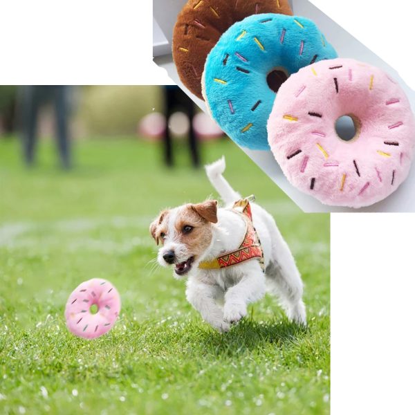 Soft Dog Donut Plush Toys for Chewing, Squeaking, Interactive Play