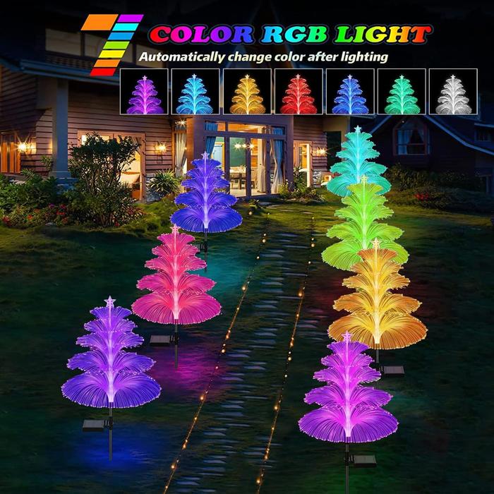 Solar Christmas Tree Lights Decorations Outdoor Waterproof 5 Layer Optical Fiber 7 Color Changing for Yard Pathway Outside