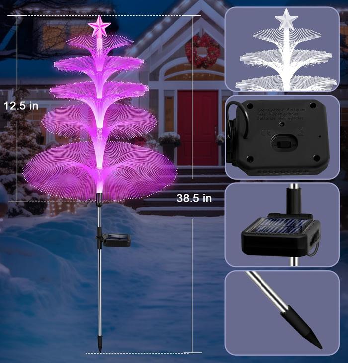 Solar Christmas Tree Lights Decorations Outdoor Waterproof 5 Layer Optical Fiber 7 Color Changing for Yard Pathway Outside